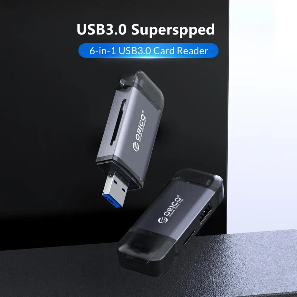 ORICO-Smart Memory Card Reader, USB 3.0, USB 2.0, Tipo C, SD, adaptador TF, Memória OTG, 6 em 1