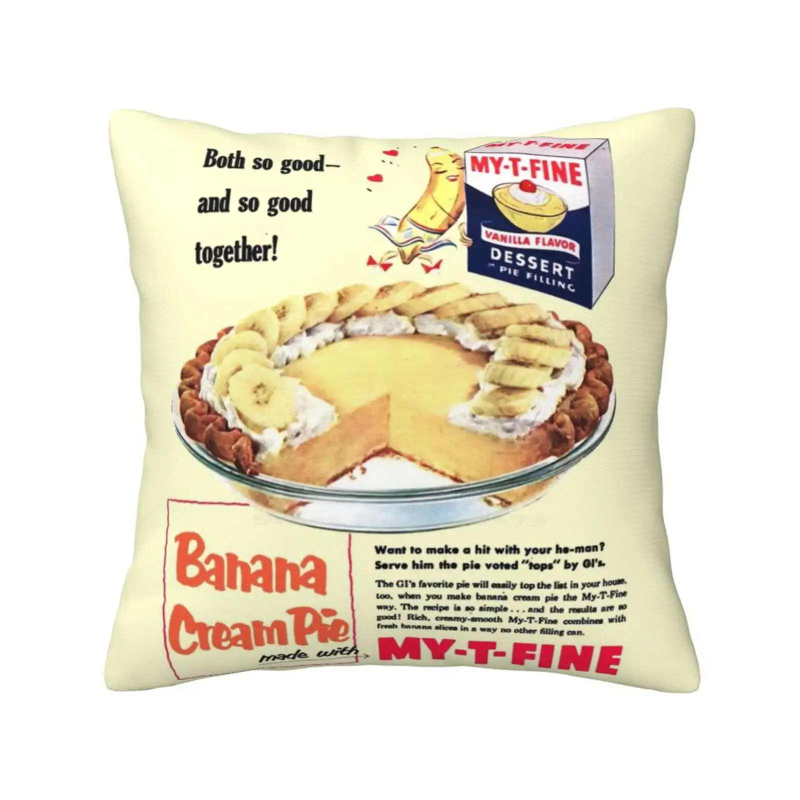 Banana Cream Pie Home Sofa Car Cushion Cover Pillowcase Colourful 1950s Nostalgia Nostalgic Mum Dad Fathers Day Mothers Day