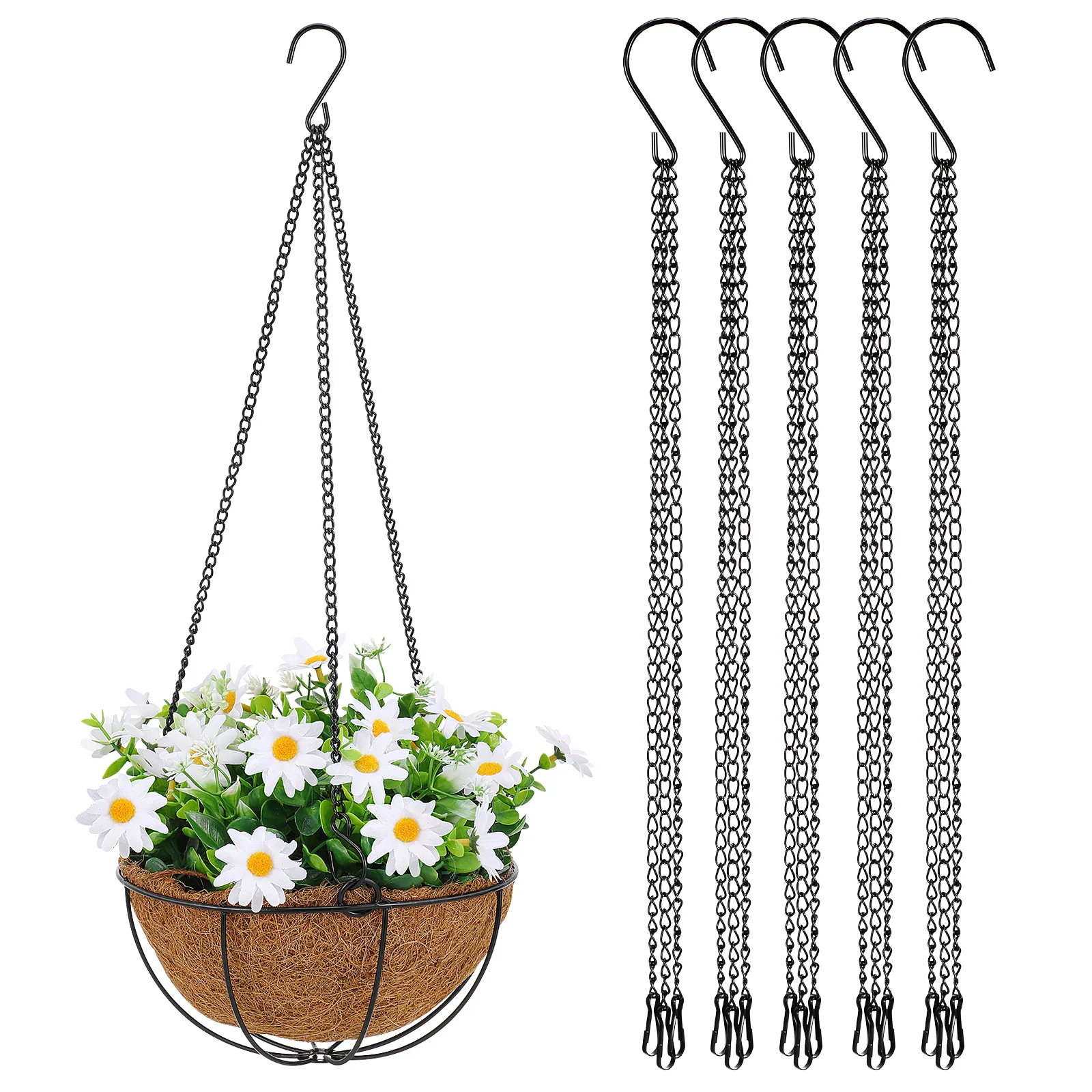 

5 Pcs Basket Chains Flower Pot Planter Iron Hooks Durable Vertical Garden Weather Resistant Chain With Hooks Outdoor