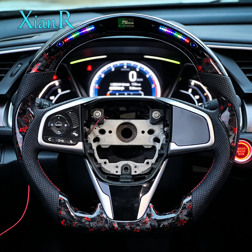 

Индивидуальный светодиодный руль с индикатором оборотов (RPM) из кованого карбона для Honda Civic 10-го поколения