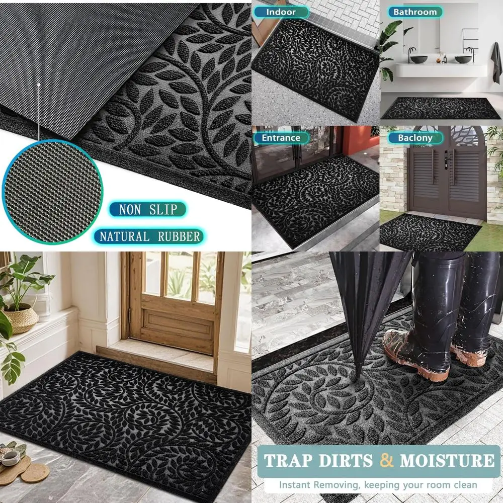 

Прочный, износостойкий, нескользящий придверный коврик из натурального каучука, толстый, впитывающий, черный, 47x32
