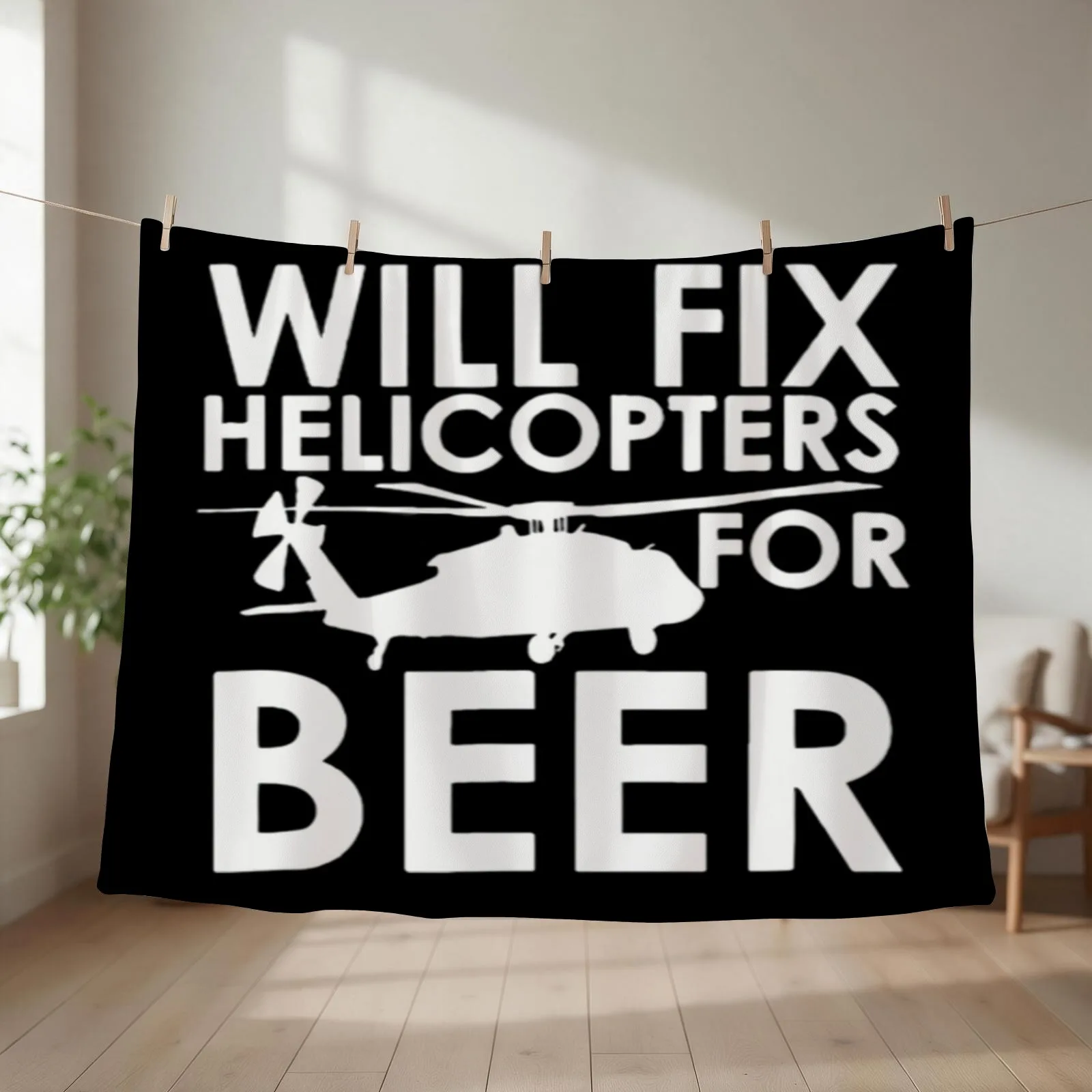 Will fix helicopters for beer ! Throw Blanket couch cozy soft plush fuzzy picnic outdoor blanket