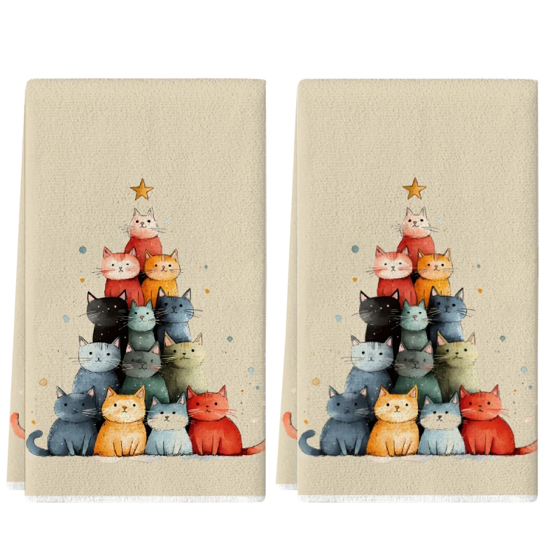 2Pcs, Cute Cat-Themed Kitchen Towels, 40Cm*60Cm Towel Set, Super Absorbent Soft Cleaning Cloth, Cooking and Baking Tea Towel, Hand Towel, Cleaning Cloth, Dishcloth, Kitchen Decoration, Living Room Decorations, Kitchen Essentials, Home Essentials