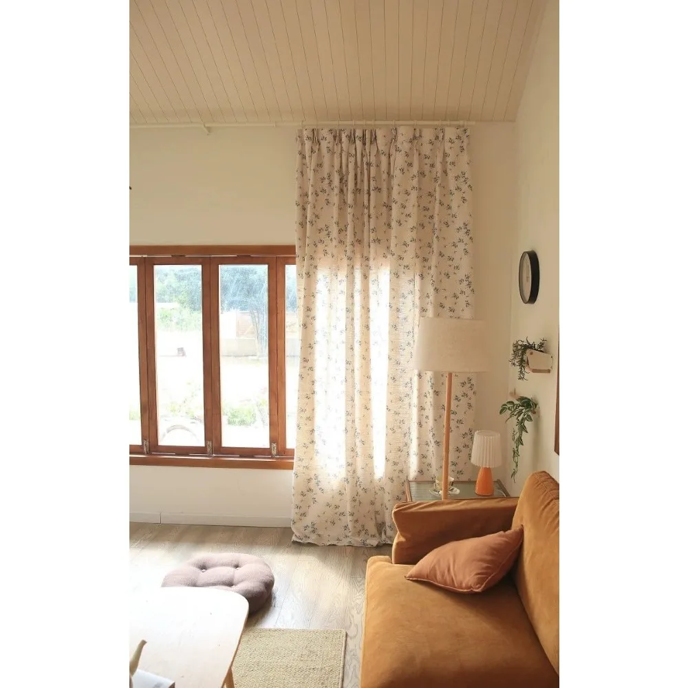 Tende plissettate in lino verde salvia 63 per soggiorno - 60 % oscuranti, stile floreale da giardino con nucleo in cottage