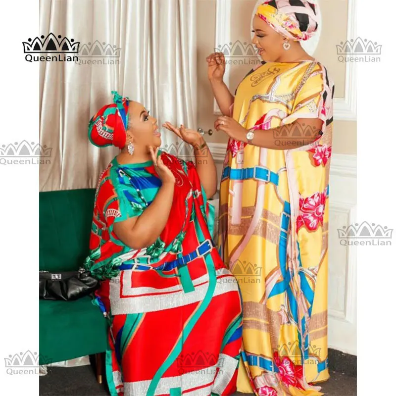 Free Size New Chiffon Super African Dashiki Traditional Party Dress with Scarf for Lady African Print Dresses