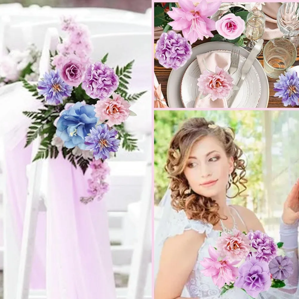 20/50Pcs Blue Artificial Flower Head Mini Silk Artificial Rose Daisy Flower Craft Supplies Wedding Party Wreath Home Decoration image 5