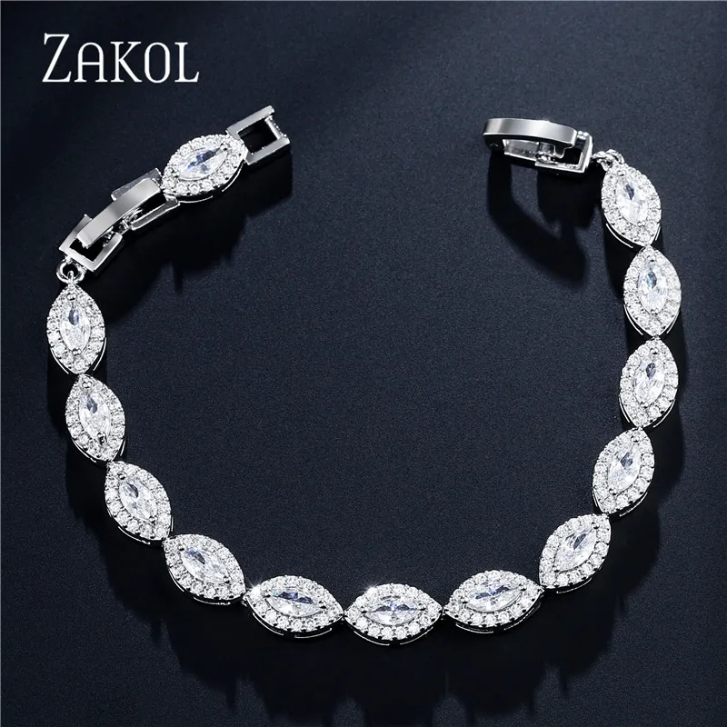 ZAKOL Delicate Zirconia Bracelets Bangle for Women Wedding Bridal Jewelry