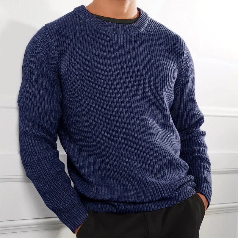 2024 New Autumn and Winter Casual Pullover Men\'s Solid Color Long-sleeved Base Sweater Slim  Knitted sweater White Round Neck