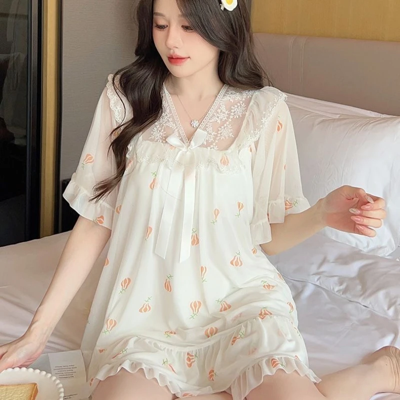 High-value Women's Pajamas Summer Women's Thin Ins Wind Lazy Loose Version Large Size Fat 100kg Set Sweet High Appearance Level