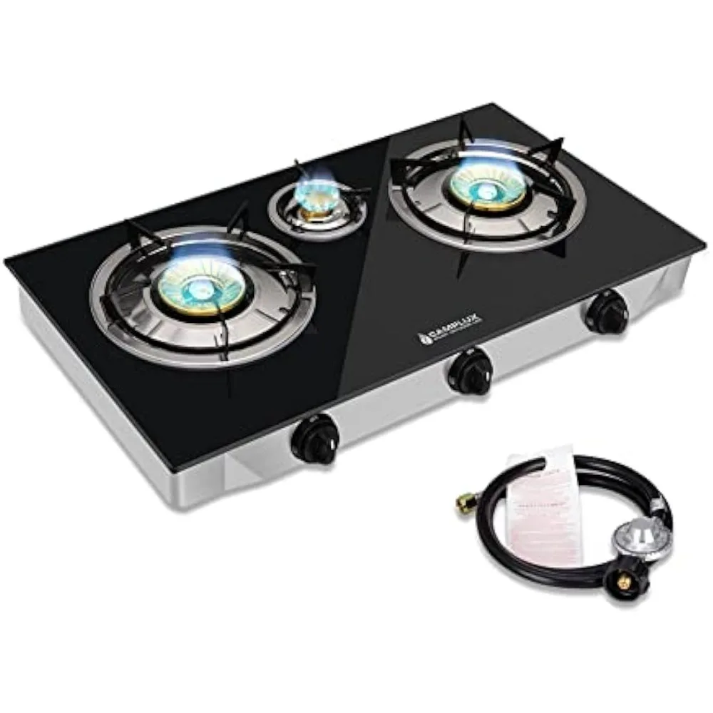 

Camplux Propane Gas Stove with 21,600BTU, 3 Burners Propane Stove, Tempered Glass Camping Cooking Stove