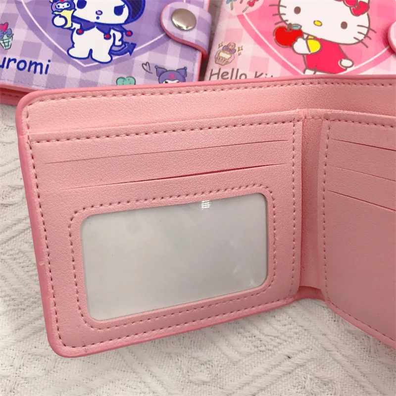 Sanrio Cinnamonroll-cartera de Anime de Hello Kitty, tarjetero a cuadros de amor, My Melody, cartera con botón de dibujos animados, bonita bolsa de