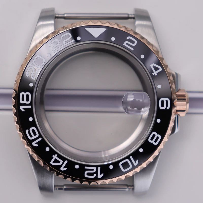 

40mm Watch Case Sapphire Glass Waterproof For Seiko Nh35 Nh36 Nh34 Eta2824 PT5000 Miyota8215 Movement Silver Rose Gold cases GMT