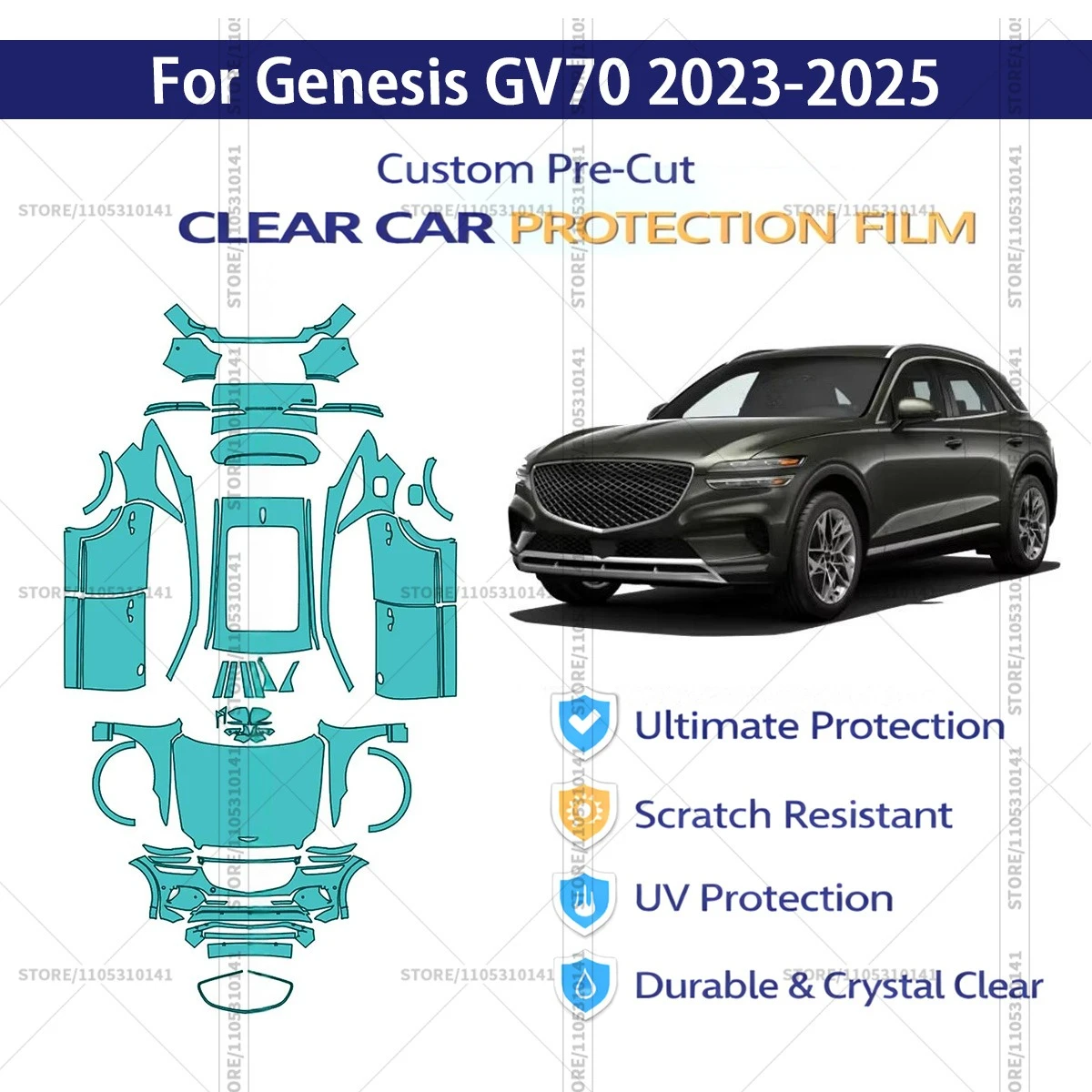 

Предварительно нарезанная прозрачная защитная пленка PPF для автомобиля, профессиональная автомобильная пленка PPF для полной оклейки Genesis GV70 2023-2025