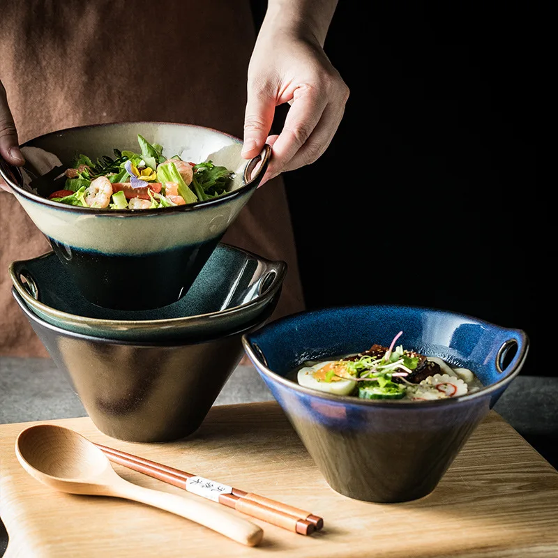 

Japanese Ceramic Instant Noodle Bowl with Holes, Creative Soup Bowl for Dormitory Student, Vegetable Salad Bowl