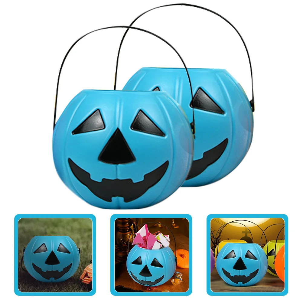 2 Pcs Trick-Or-Treat Bucket Candy Box Bulk Plastic Pumpkins Buckets Barrel Decorate Halloween Holder Portable Child for Party