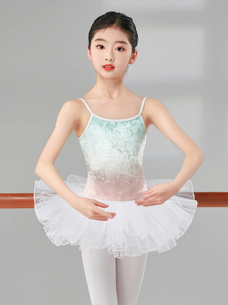 Girls Camisole Ballet Dance Leotards Gymnastics Top Soft Velvet Gradient Camisole Bodysuits Classics Princess Outfit Swimwear