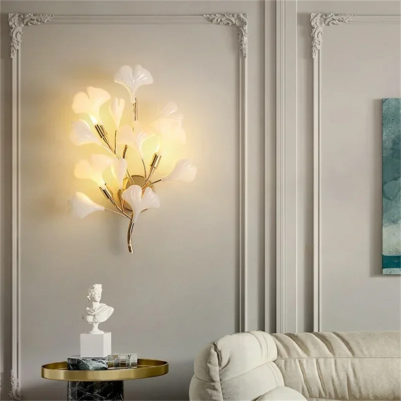 

Nordic Led Ginkgo Wall Lamp Leaf Bedroom Hotel Modern Wall Sconces Art Decoration G9 Gold Bedside Corridor Indoor Wall Lighting