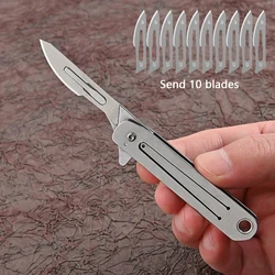 Stainless Steel Surgical Knife for Medical Outdoor Camping, Replaceable Blades, Portable Surgical Knife with 10 Blades