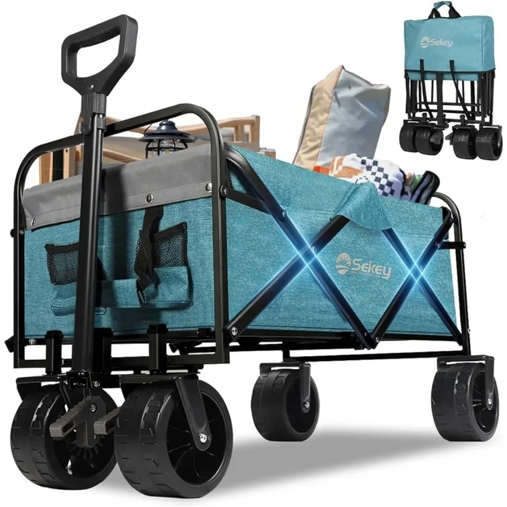 

Heavy Duty Foldable Wagon with 330lbs Weight Capacity Folding Utility Garden Cart with All-Terrain Beach Wheels Drink Holders