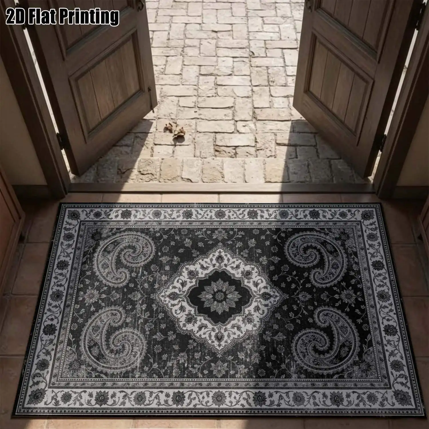 1Pc 2D Printed Carpet: Warm Brown-Gray Retro Floral, European-Style Home Decor Rug, Multi-Size, Machine Washable, Suitable for Entrance/Dining/Foyer/Study/Living Room/Bedroom