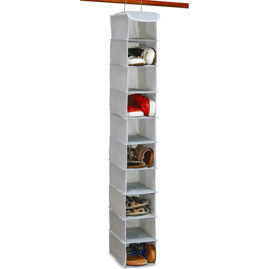 

10 Shelves Hanging Shoes Organizer Holder for Closet Grey