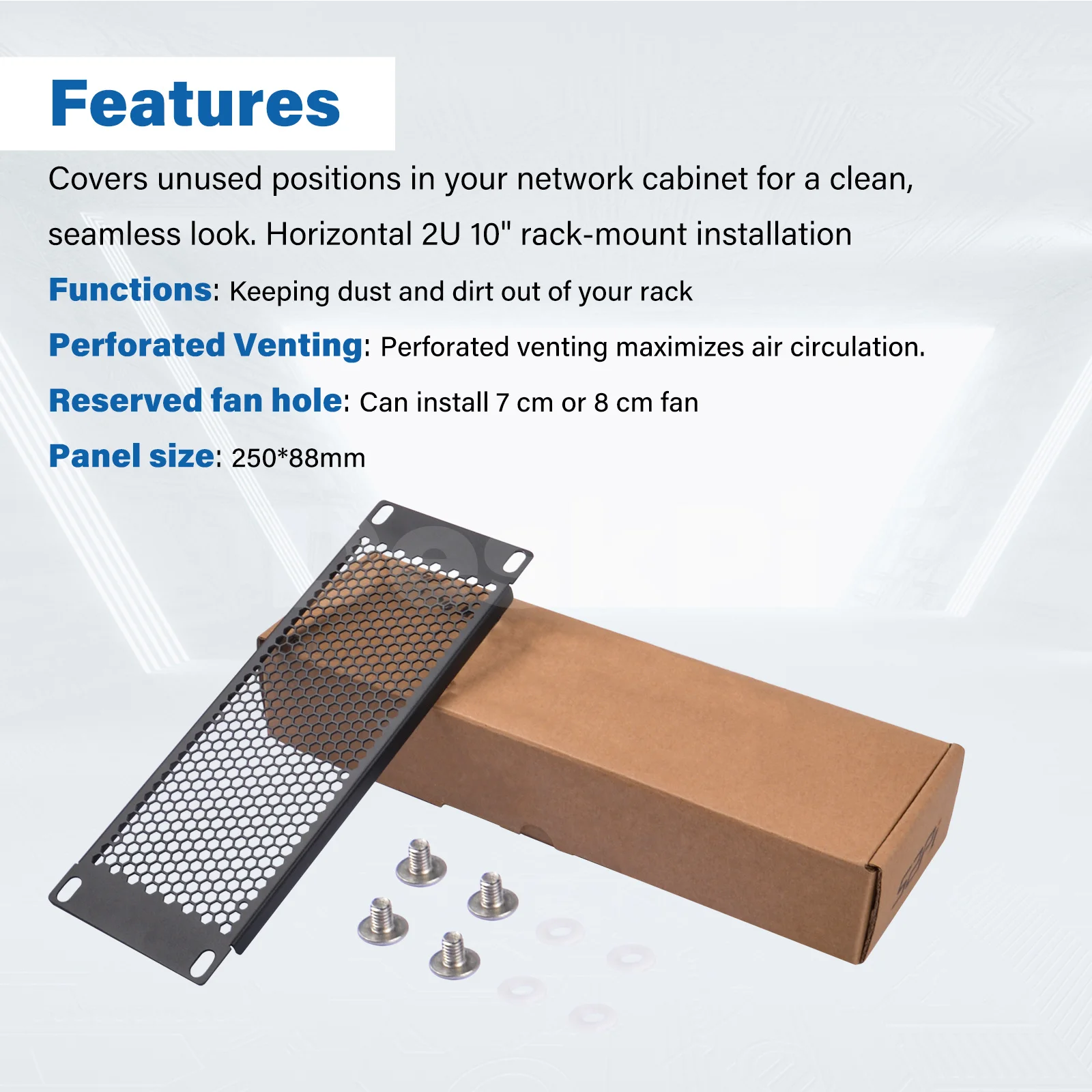 DeskPi Rackmate Accessories 10 inch 2U Rack Venting Blank Panel for Server Rack/Network Cabinet