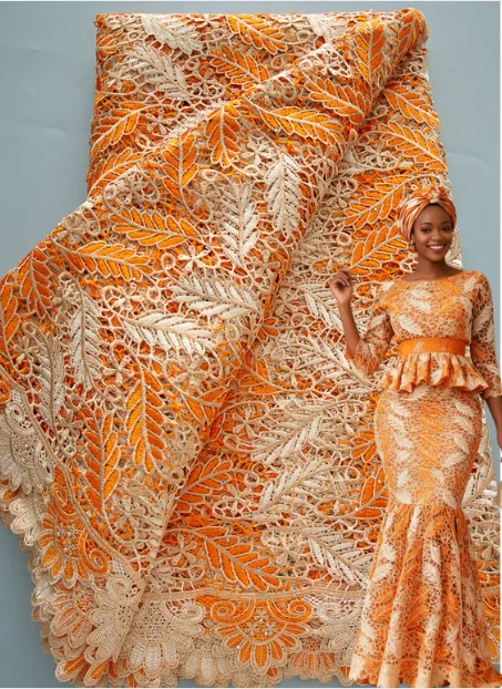 

High Quality Nigerian Cord Guipure Lace Fabric 2025 Embroidered 5 Yards Knitted African Lace Fabric Elegant Dress for Women