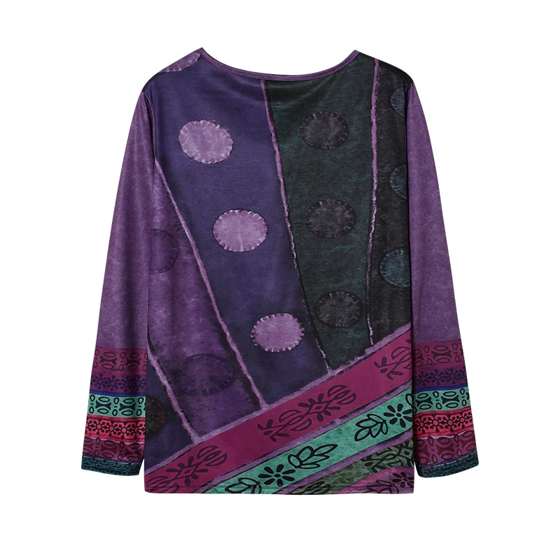 Damen Ethno-Stil Bedruckter Loser Langarm-Hoodie Übergroßes Mode-T-Shirt Europäisch-Amerikanischer Trend 2024 – Detail 16