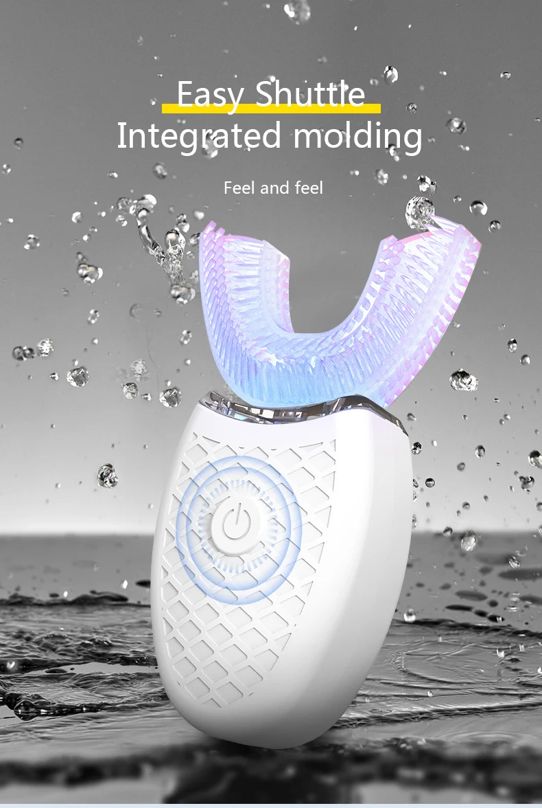 Image of U-Typ-Zahnbürste, 360 Grad, intelligenter Silikonkopf, elektrische Sonic-Zahnbürste, automatische USB-Aufladung, wasserdichte Zahnbürste