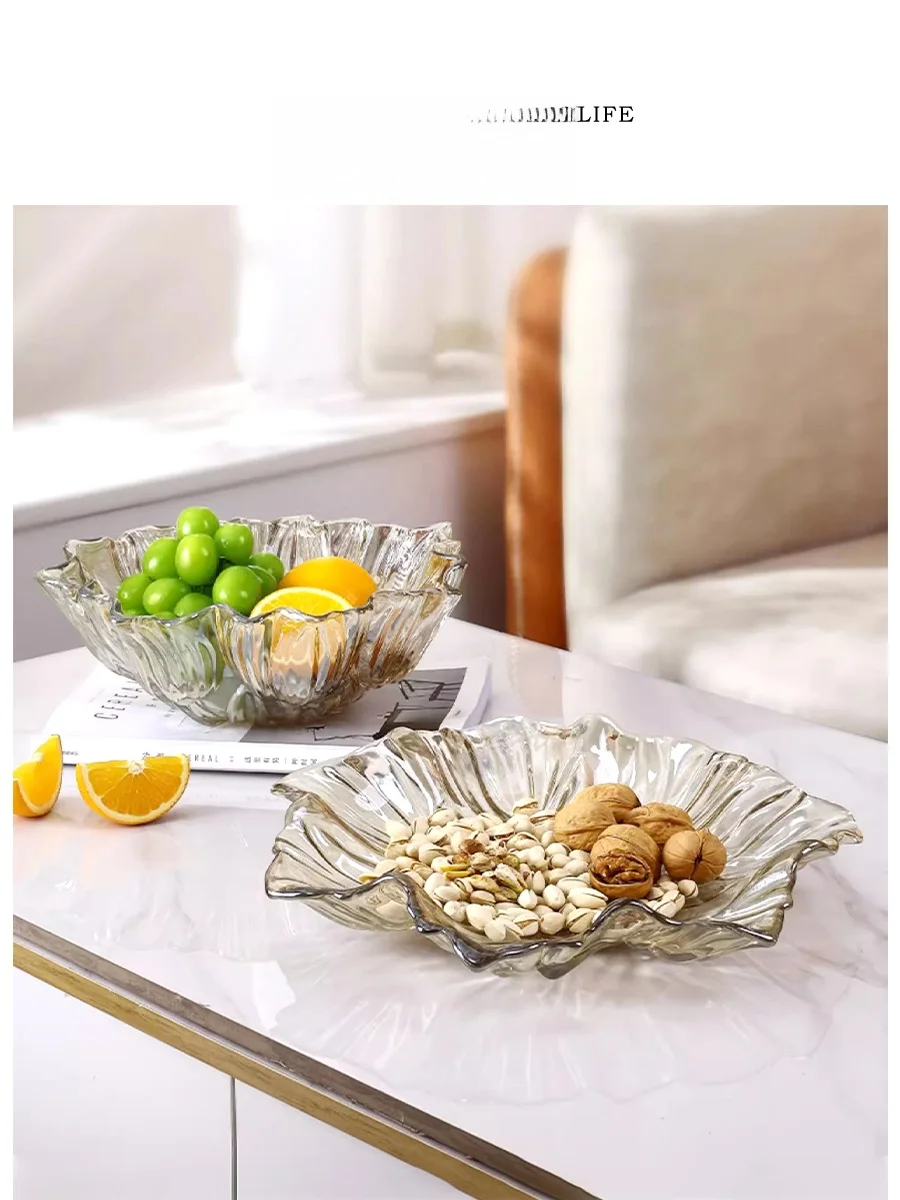 Tlife Joyful Crystal Glass Fruit Bowl Luxury Modern Style Home Living Room Coffee Table Decorative Accessories Premium Quality