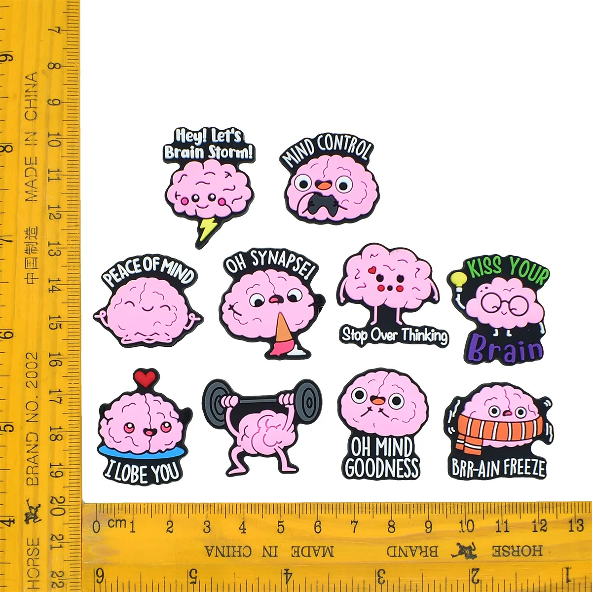 9Pcs Cute Funny Pink Brain PVC Shoe Charms Detachable Garden Shoe Decor Creative Mental Theme DIY Shoe Ornament Accessories