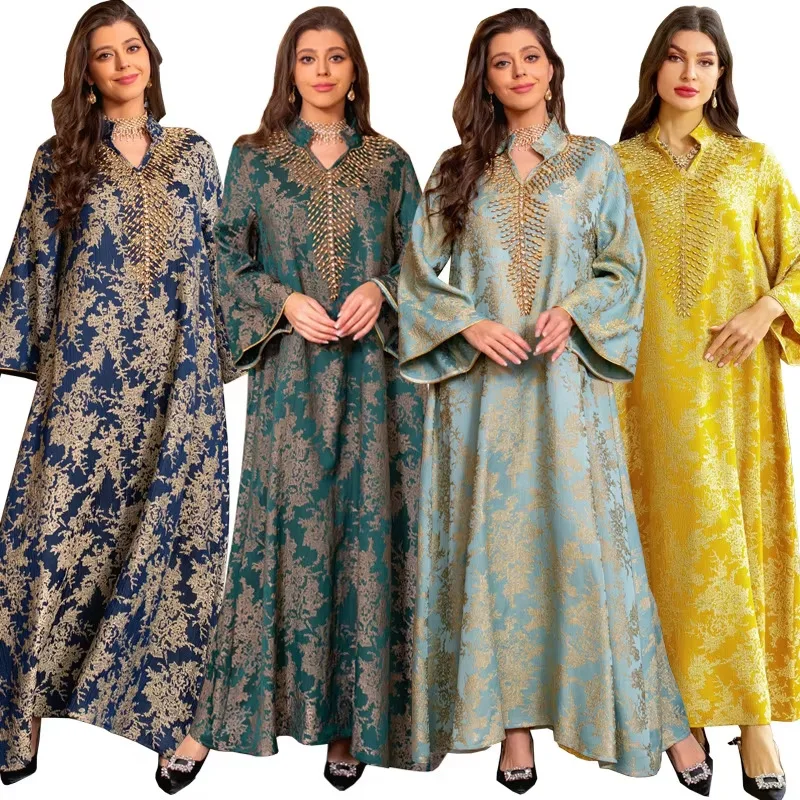 

New hand-sewn Middle East Muslim robe women's clothing fashionable simple temperament elegant vacation style high-end banquet pa