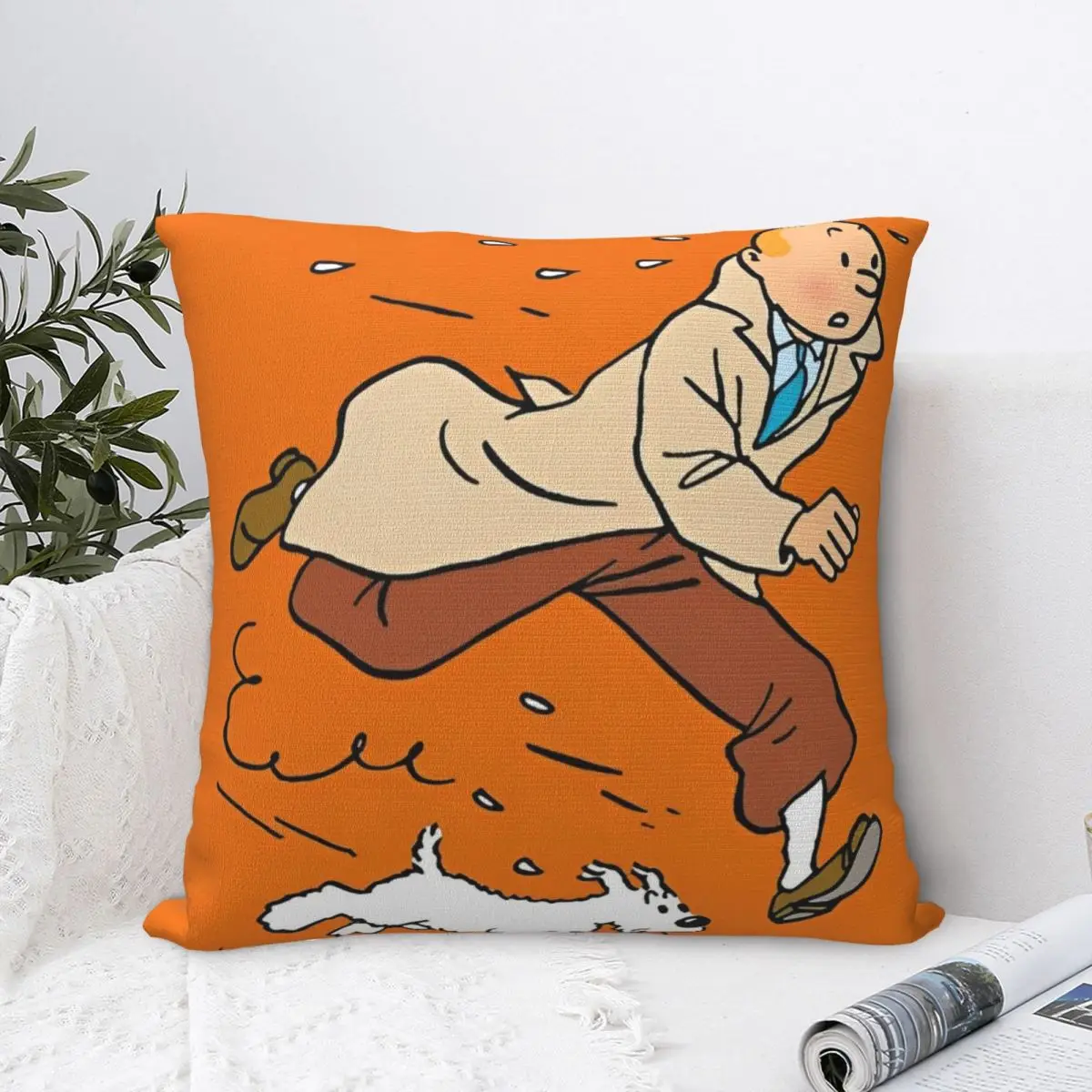 Decorative Pillow Covers Cartoon Tintins And Snowy Dog Merch Home Throw Pillow Case Cover Zipper Multi-Size Wholesale