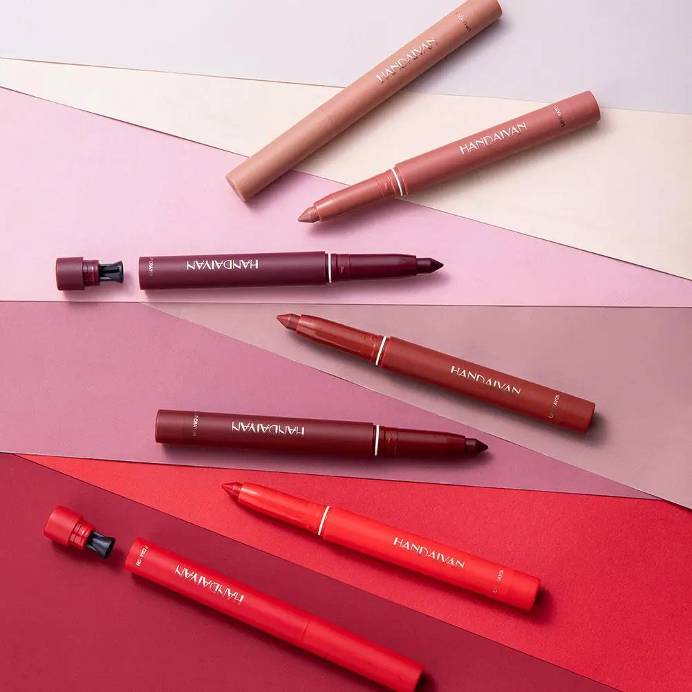 ลิปกลอสไม่ติดไม่ซีดจางพร้อมปากกาสีแดง Matte Lip Liner ปรับเปลี่ยนรูปร่างริมฝีปากเรียบเนียนริมฝีปากแก้ไขสีลิปสติก