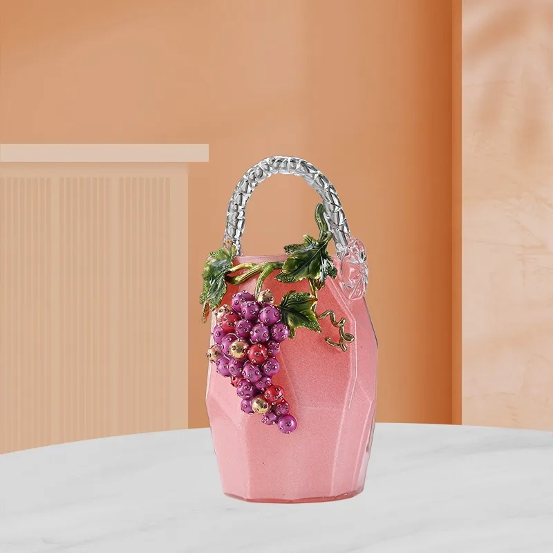 Enamel light luxury vase creative home ornament living room imitation rattan woven portable basket tender flower basket vase