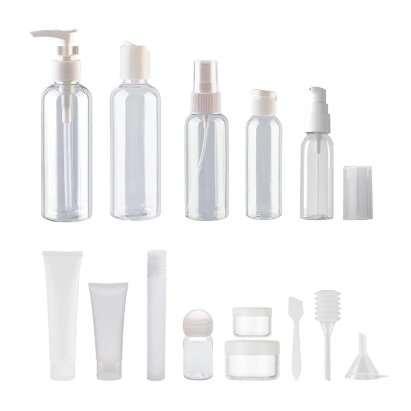 

15pcs/set Personal Care Empty Travel Bottles Set Cosmetic Packaing Container Lotion Spray Pump Bottle Cream Jar With Zipper Bag