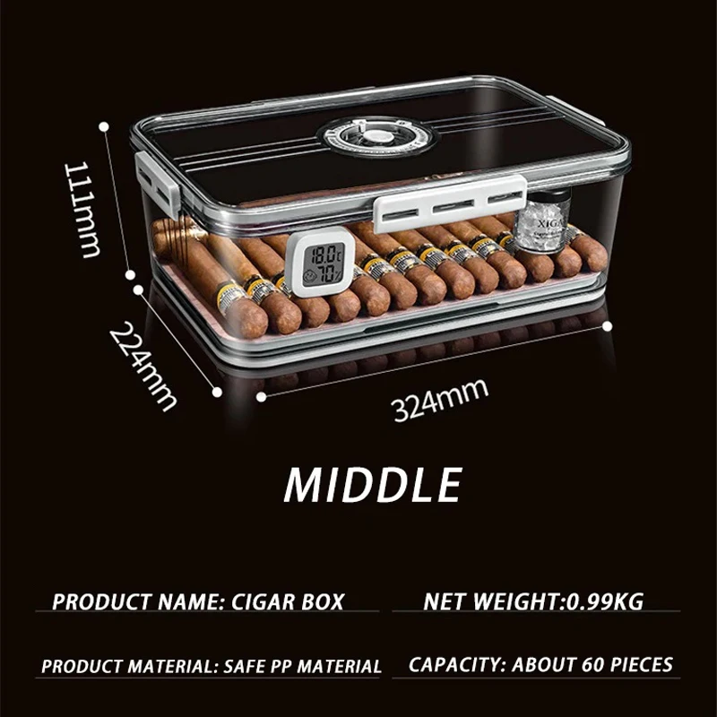 Medium Portable Sealed Cigar Box Humidifier Cedar Woooshelf Multifunctional Hygrometer Pp Material