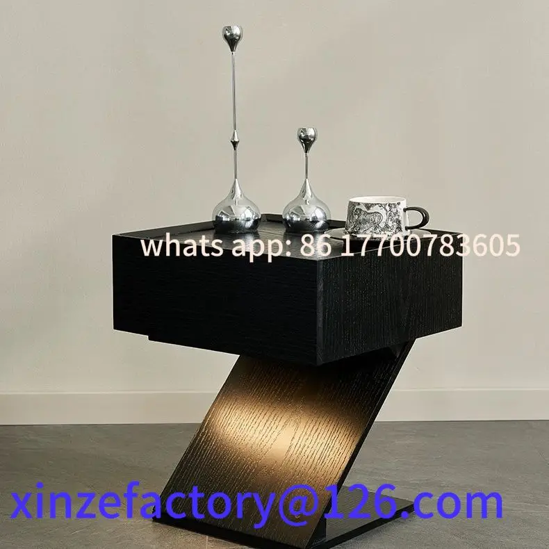 Customizable Italian Minimalist Black Bedside Table Bedroom Bedside Cabinet Creative Z-shaped Storage Cabinet