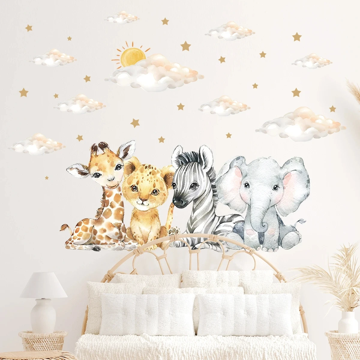 Children Room Wall Stickers Cartoon Elephant Zebra Giraffe Wall Decals for Kids Room Baby Room Decoration Backgrouond Wallpaper