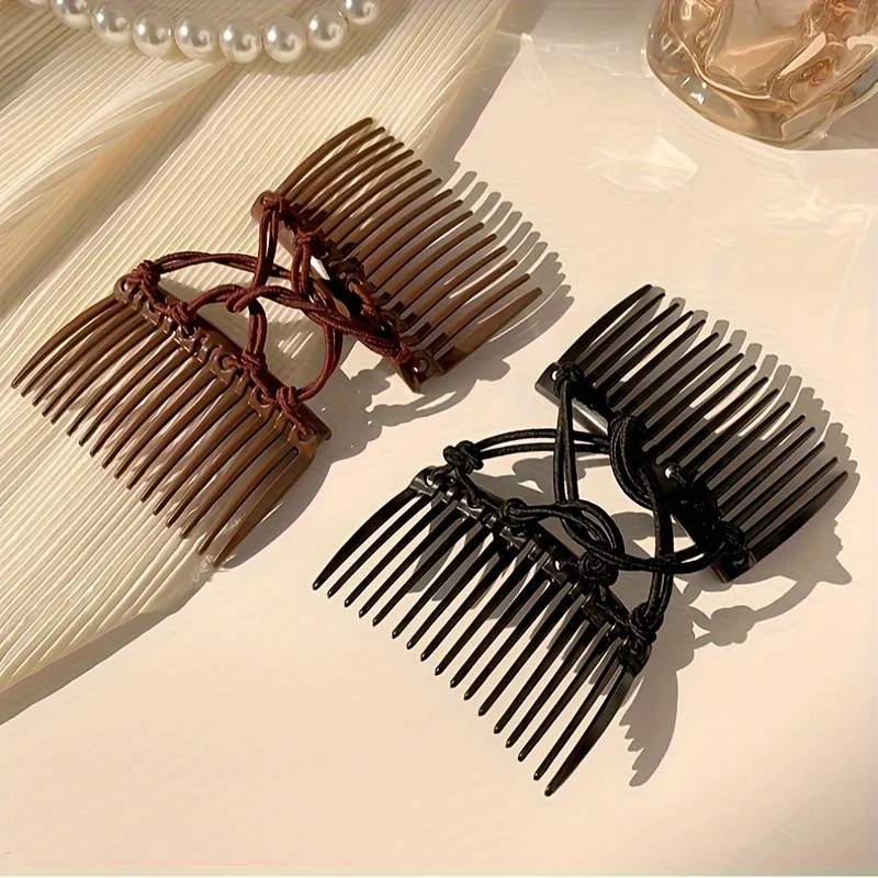 1pcs Fashion Double Row Elastic Hair Comb, Easy Twist Styling Tool For Normal Hair, Lazy Bun。