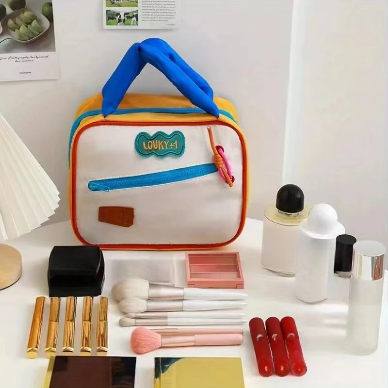 Borsa per cosmetici a colori a contrasto di grande capacità Organizer per articoli da toeletta borsa per il lavaggio da viaggio in stile coreano