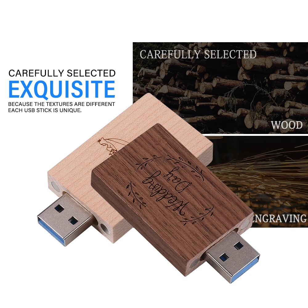 

10PCS/LOT USB 2.0 Flash Drives 128GB Wood Box Pen Drive 64GB Free Custom Logo Creative Wedding Gift Memory Stick 32GB Pendrive