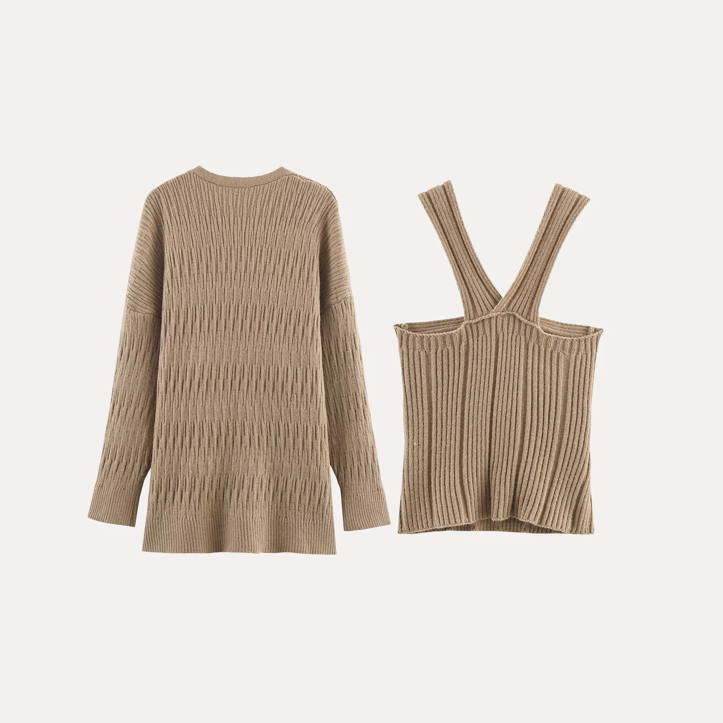 Conjunto Casual de Dos Piezas de Punto, E y con Personalidad, Moda Femenina Otoño 2025, Cárdigan Abierto de Manga Larg...