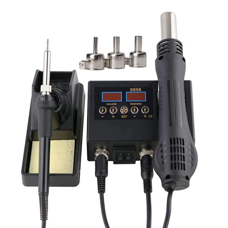 

8898 Hot Air Desoldering Station Soldering Iron Station 750W Dual Digital Display 2-In-1 Temperature-Controlled EU Plug