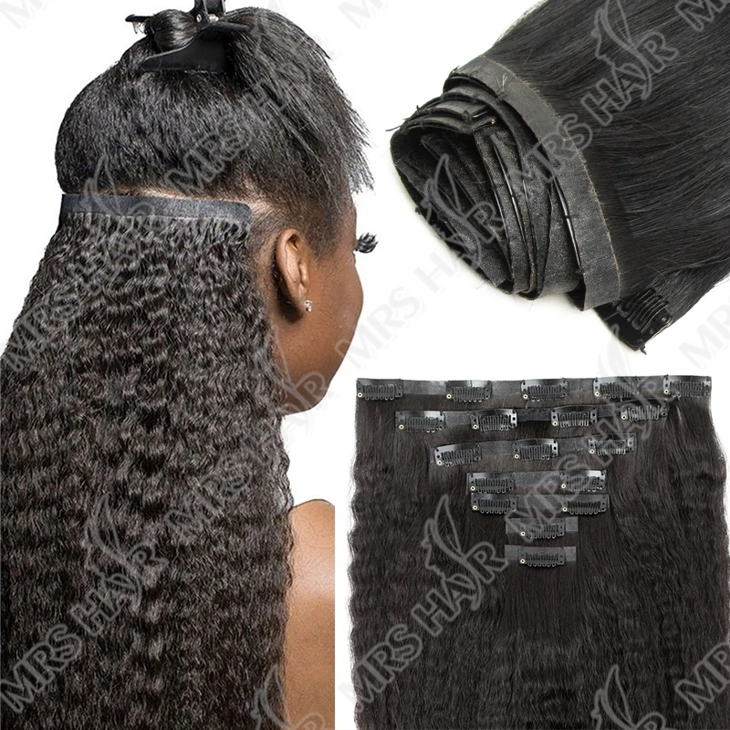 

Кудрявые прямые заколки для наращивания человеческих волос, бесшовные заколки из искусственной кожи с утком, 12-22 дюйма, 100 г-120 г, наращивание волос на заколке, волосы Remy