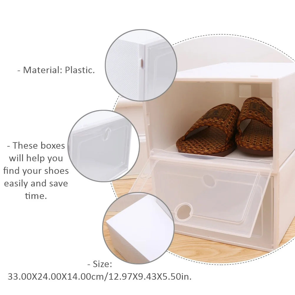 6 Pcs Shoe Box Storage Shoes Organizer Drawer Holder Cabinet Transparent Folding Container Plastic Stackable White Sneakers