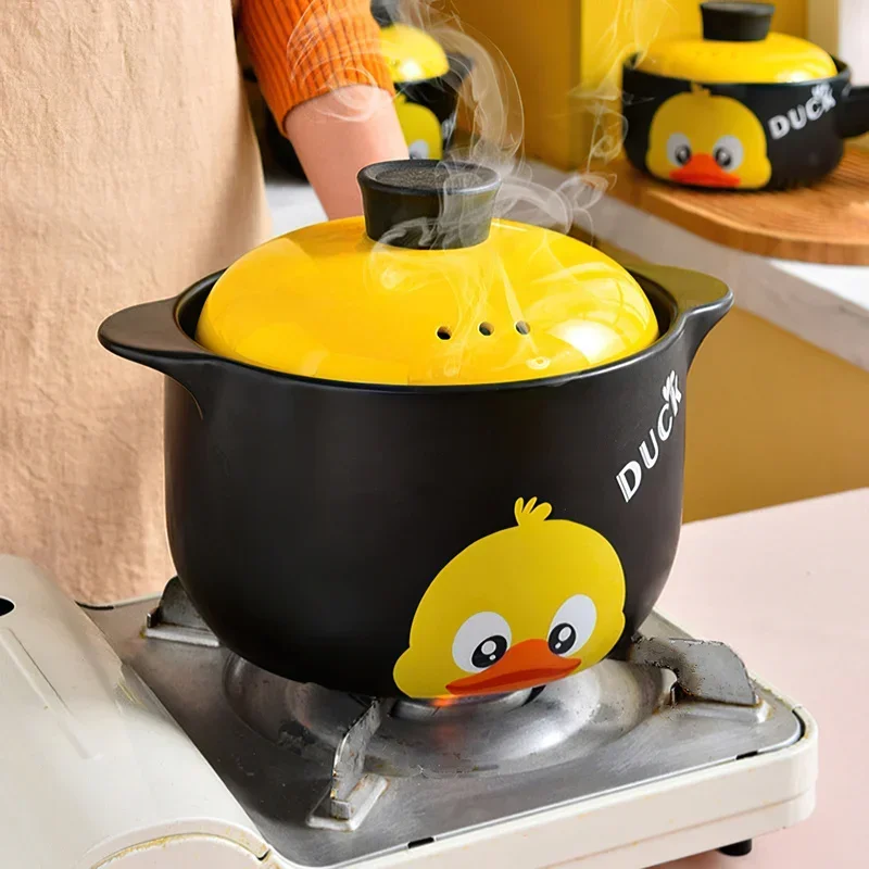 Ceramic Casserole Large Yellow Duck High-temperature Soup Pot Saucepan Cooking Stew Kitchen Gas Stove 1-8L Household Cookware