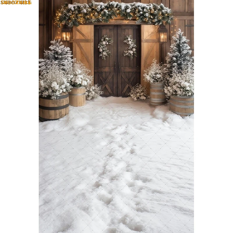 Snowy Wooden Table Christmas Day Ornament Background Abstract New Year Party Halo Defocused Lights Photography Backdrops CV-04