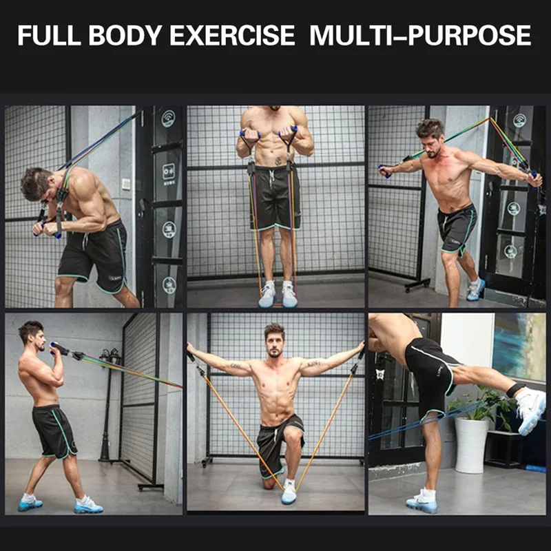 11Pcs Elastic Band Pull Rope Resistance Bands Set Expander Tubes Rubber Stretch Training Physical Therapy Gyms Workout 100LB