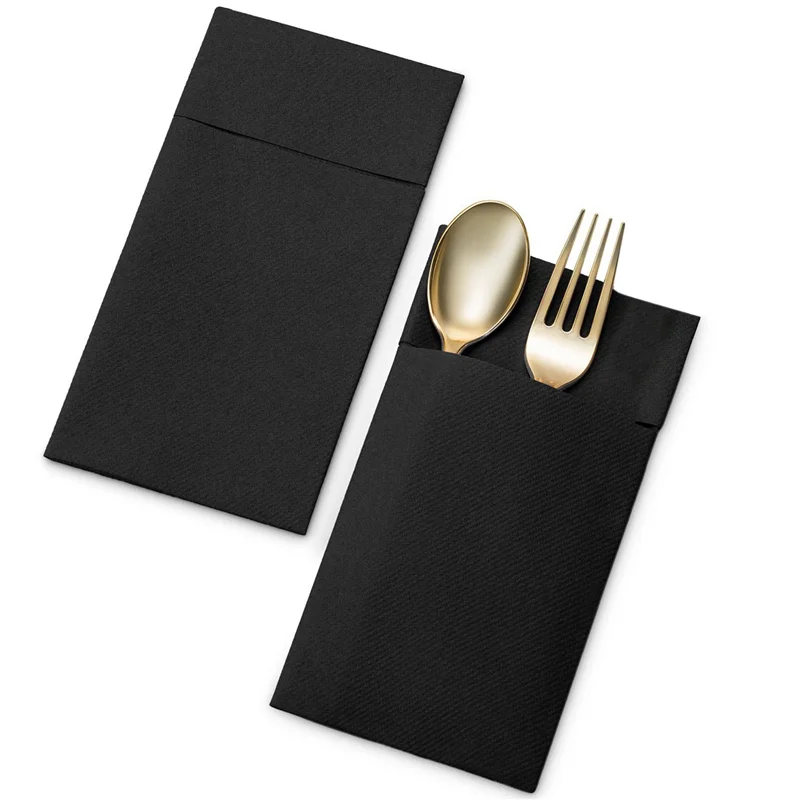 

AA01-150PCS Disposable Dinner Napkins With Built-In Flatware Pocket,Prefolded Cloth Like Paper Napkins Black